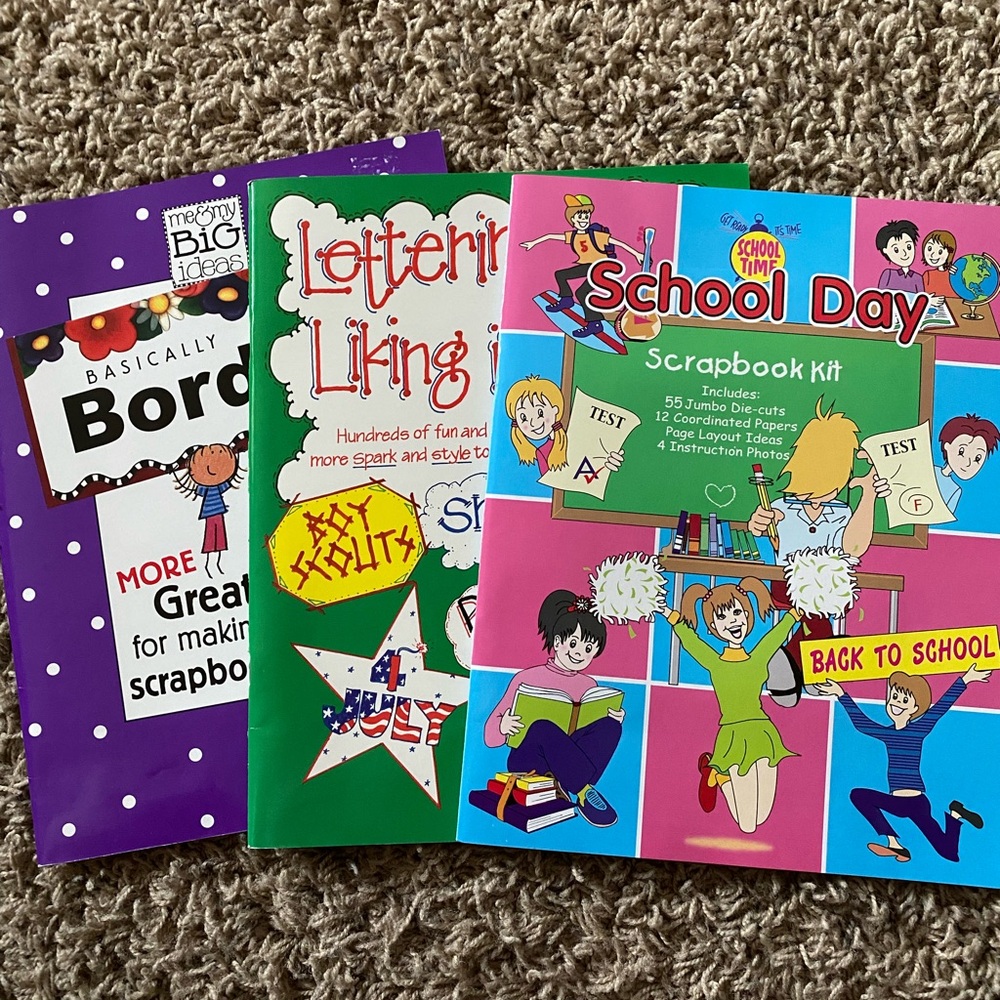 NEW 3-Scrapbooking Books:School Day Scrapbook Kit, Basically Borders & Lettering